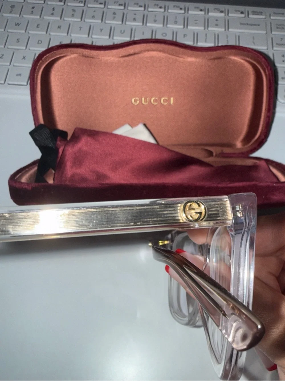 Authentic Gucci crystal and gold-tone square eyeglasses